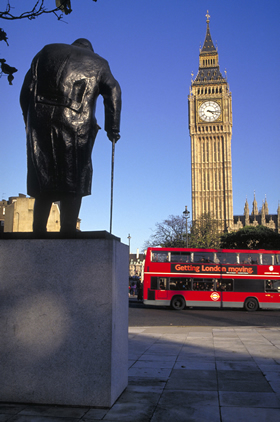 The Churchill statue and Big Ben, Westminster