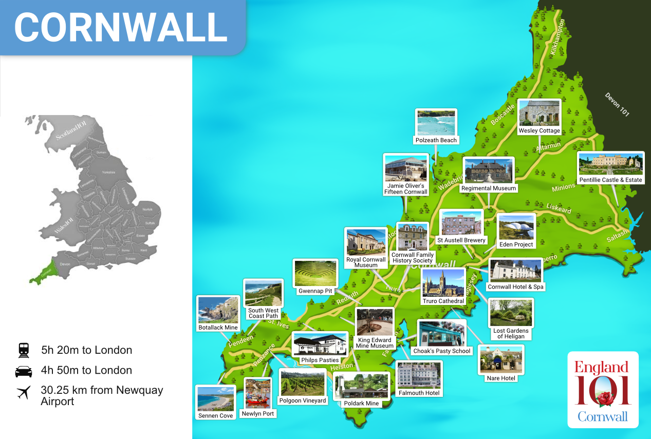 Map of Cornwall, England