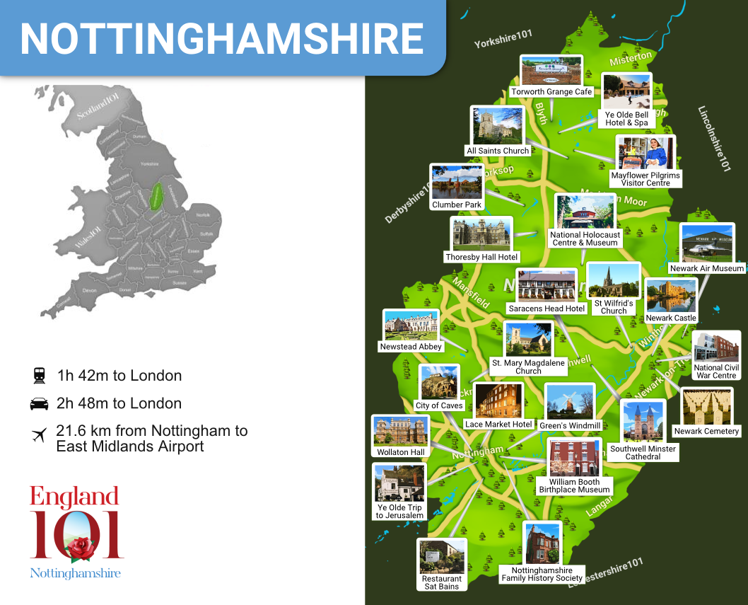Map of Nottinghamshire, England